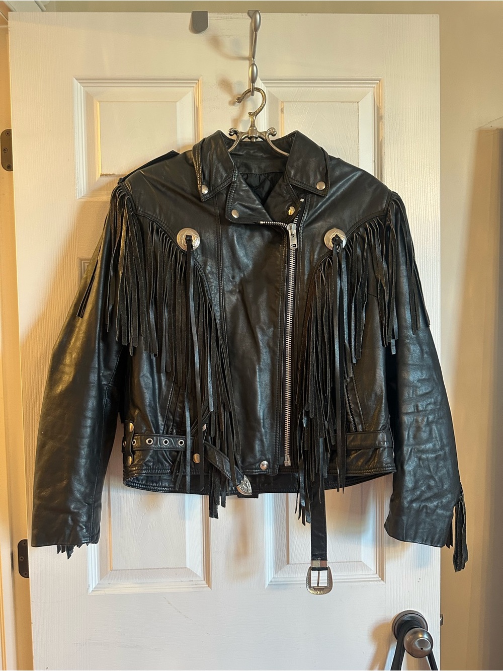 Bristol Vintage Black Fringe Leather Biker Jacket - Women